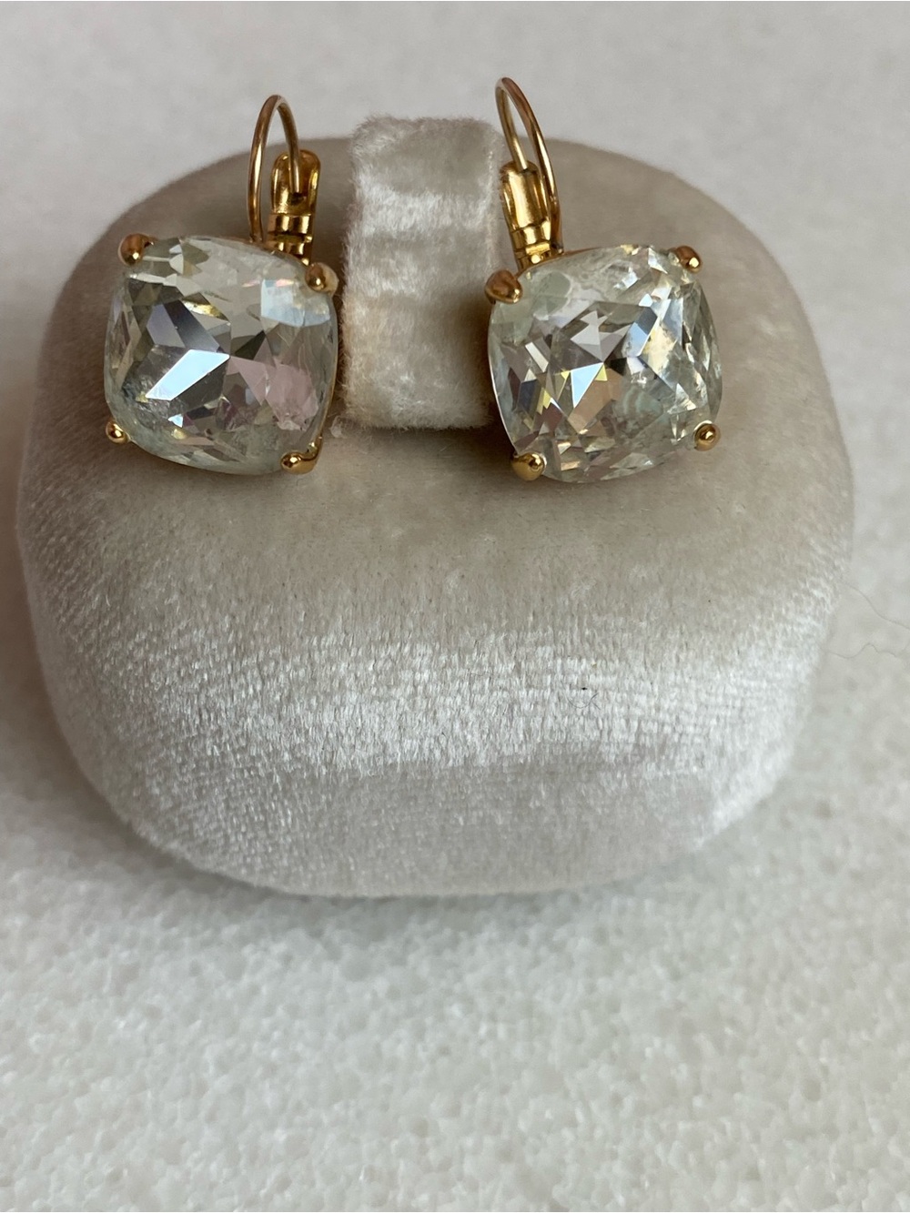 kate spade Gold-Tone Cushion Crystal Drop Earrings